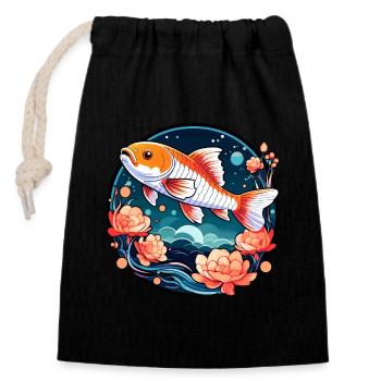 Dessin de carpe koï - Sac cadeau en coton avec cordon (14 x 20 cm) - noir - Devant