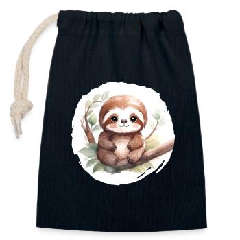 Sloth Watercolor - Closable cotton gift bag (14x20cm) - navy - Front