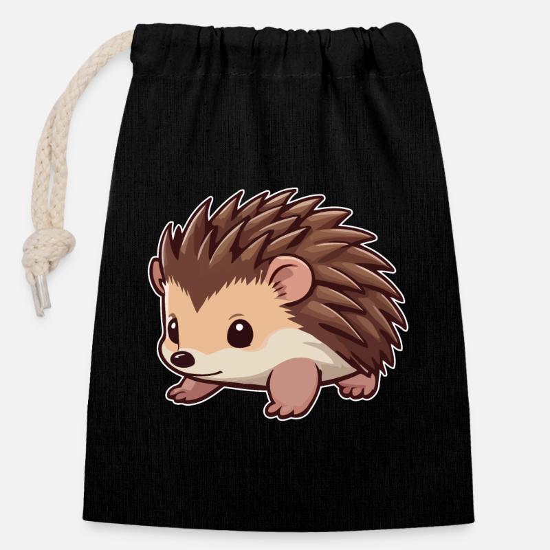 Niedlicher Igel Tier - Verschließbarer Geschenkbeutel aus Baumwolle (14x20cm) - Schwarz