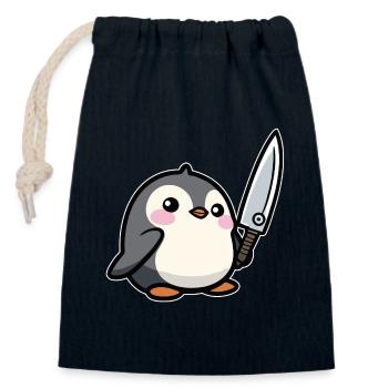 Lustiger Pinguin - Verschließbarer Geschenkbeutel aus Baumwolle (14x20cm) - Navy - Vorne