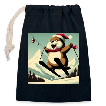 Marmotte Ski Affiche Vintage - Sac cadeau en coton avec cordon (14 x 20 cm) - bleu marine - Devant