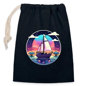 Illustration de voilier - Sac cadeau en coton avec cordon (14 x 20 cm) - bleu marine - Devant