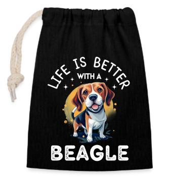 Mit einem Beagle ist das Leben besser - Verschließbarer Geschenkbeutel aus Baumwolle (14x20cm) - Schwarz - Vorne