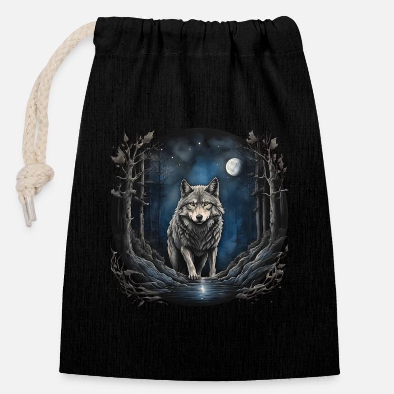 lobo3 - Closable cotton gift bag (14x20cm) - black