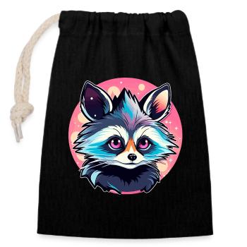 Raccoon Illustration - Closable cotton gift bag (14x20cm) - black - Front