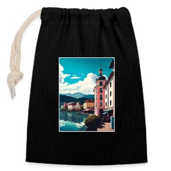 Klagenfurt Autriche Vintage voyage affiche Souvenir - Sac cadeau en coton avec cordon (14 x 20 cm) - noir - Devant