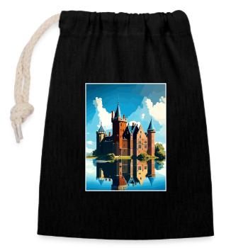 Muiderslot Castle Netherlands Travel Poster - Closable cotton gift bag (14x20cm) - black - Front