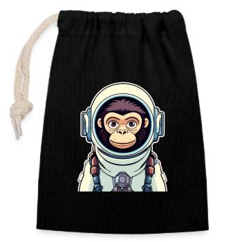 Affe Astronaut Illustration - Verschließbarer Geschenkbeutel aus Baumwolle (14x20cm) - Schwarz - Vorne