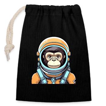 Affe Astronaut Illustration - Verschließbarer Geschenkbeutel aus Baumwolle (14x20cm) - Schwarz - Vorne