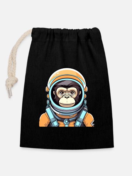 Affe Astronaut Illustration - Verschließbarer Geschenkbeutel aus Baumwolle (14x20cm) - Schwarz
