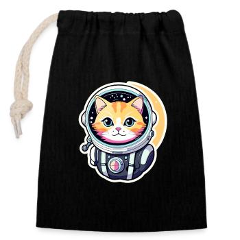 Katze Astronaut Illustration - Verschließbarer Geschenkbeutel aus Baumwolle (14x20cm) - Schwarz - Vorne