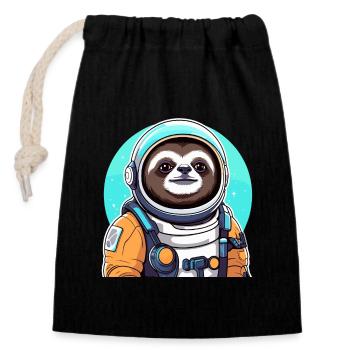 Faultier Astronaut Illustration - Verschließbarer Geschenkbeutel aus Baumwolle (14x20cm) - Schwarz - Vorne