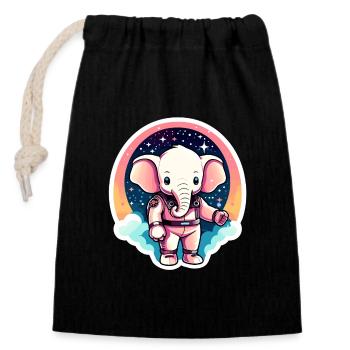 Elefant Astronaut Illustration - Verschließbarer Geschenkbeutel aus Baumwolle (14x20cm) - Schwarz - Vorne