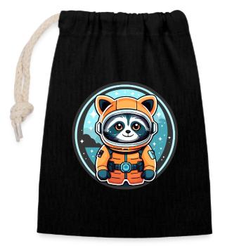 Waschbär Astronaut Illustration - Verschließbarer Geschenkbeutel aus Baumwolle (14x20cm) - Schwarz - Vorne
