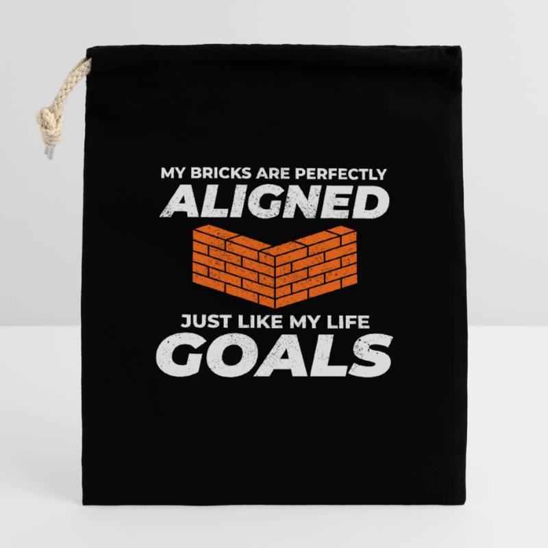 Aligned Bricks, Aligned Goals: Humorous Bricklayer Closable cotton gift bag (14x20cm)