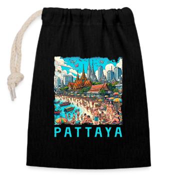 Pattaya Thailand Strand Design - Verschließbarer Geschenkbeutel aus Baumwolle (14x20cm) - Schwarz - Vorne