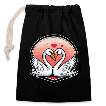 Schwan Valentinstag Illustration - Verschließbarer Geschenkbeutel aus Baumwolle (14x20cm) - Schwarz - Vorne