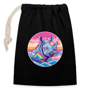 Rhino Watercolor Cartoon Kawaii Pet Animal Colorfu - Closable cotton gift bag (14x20cm) - black - Front