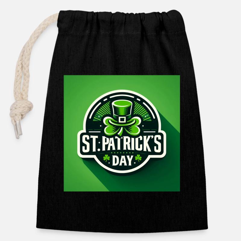 St Patrick's Day - Closable cotton gift bag (14x20cm) - black