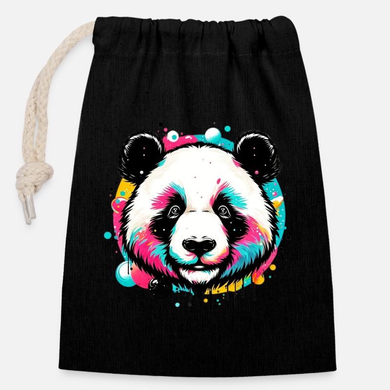 Panda - Verschließbarer Geschenkbeutel aus Baumwolle (14x20cm) - Schwarz