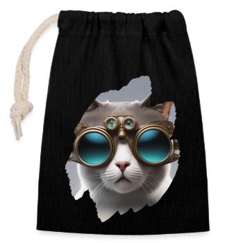 Steampunk Süße Katze Haustier Brille Tier Zukunft - Verschließbarer Geschenkbeutel aus Baumwolle (14x20cm) - Schwarz - Vorne