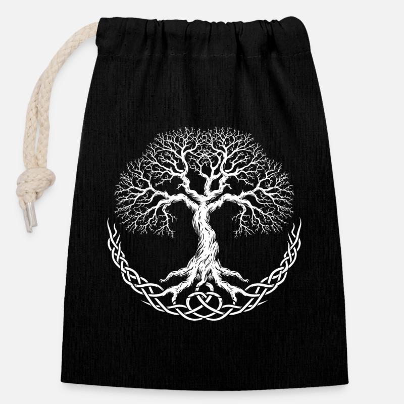 Yggdrasil, Baum des Lebens - Verschließbarer Geschenkbeutel aus Baumwolle (14x20cm) - Schwarz