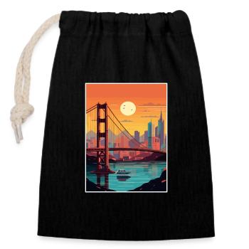 Affiche de voyage du Golden Gate de San Francisco en Californie - Sac cadeau en coton avec cordon (14 x 20 cm) - noir - Devant