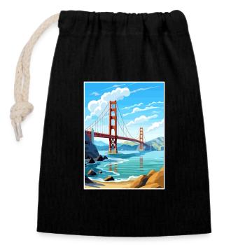 Affiche de voyage du Golden Gate de San Francisco en Californie - Sac cadeau en coton avec cordon (14 x 20 cm) - noir - Devant