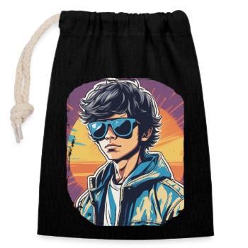 Ambiance des années 80 - Sac cadeau en coton avec cordon (14 x 20 cm) - noir - Devant