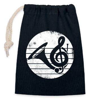 French Horn Drawing - Closable cotton gift bag (14x20cm) - navy - Front