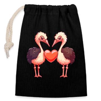 Ostrich Couple Love Couple In Love - Closable cotton gift bag (14x20cm) - black - Front