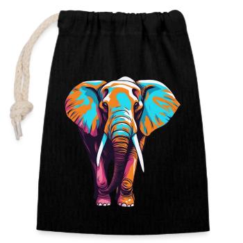 Éléphant Éléphant Animal Zoo Afrique Savannah Safari - Sac cadeau en coton avec cordon (14 x 20 cm) - noir - Devant