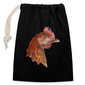 Huhn Henne Rhode Island Red Bauer Landwirt Farmer - Verschließbarer Geschenkbeutel aus Baumwolle (14x20cm) - Schwarz - Vorne
