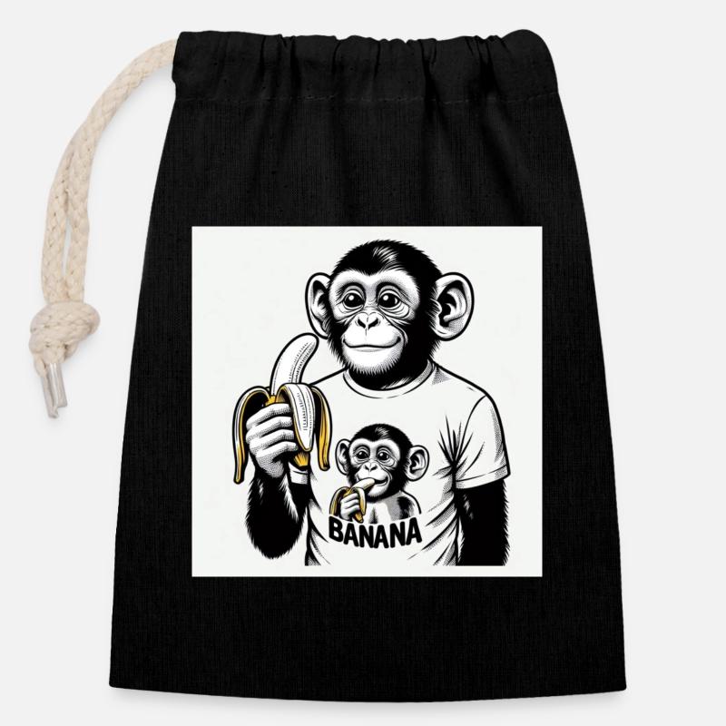 Ein Affe und seine Banane - Verschließbarer Geschenkbeutel aus Baumwolle (14x20cm) - Schwarz