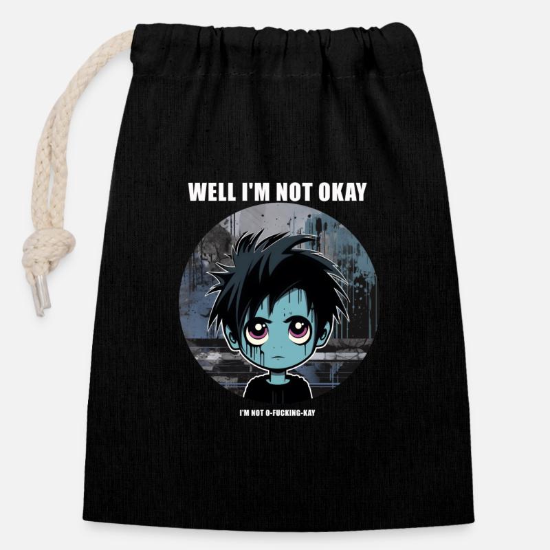 Ok Guy - Closable cotton gift bag (14x20cm) - black