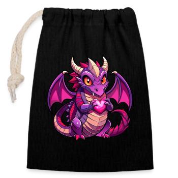 Dragon coloré - Sac cadeau en coton avec cordon (14 x 20 cm) - noir - Devant