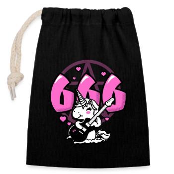 666 - funny unicorn playing metal guitar - Closable cotton gift bag (14x20cm) - black - Front