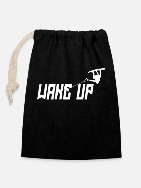 Wassersport Wakeboard Surfing Stunt Spruch Welle - Verschließbarer Geschenkbeutel aus Baumwolle (14x20cm) - Schwarz