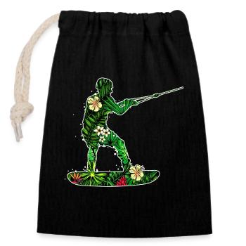Surf, Sports nautiques, Wakeboard, Planche de surf, Ski nautique - Sac cadeau en coton avec cordon (14 x 20 cm) - noir - Devant