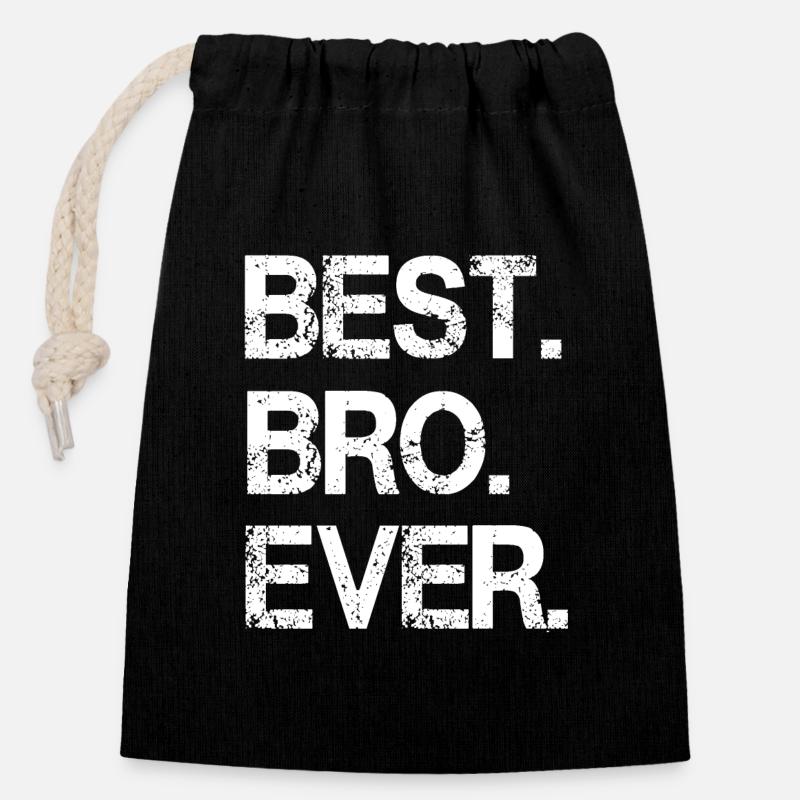 Design monochrome audacieux « Best Bro Ever » - Sac cadeau en coton avec cordon (14 x 20 cm) - noir