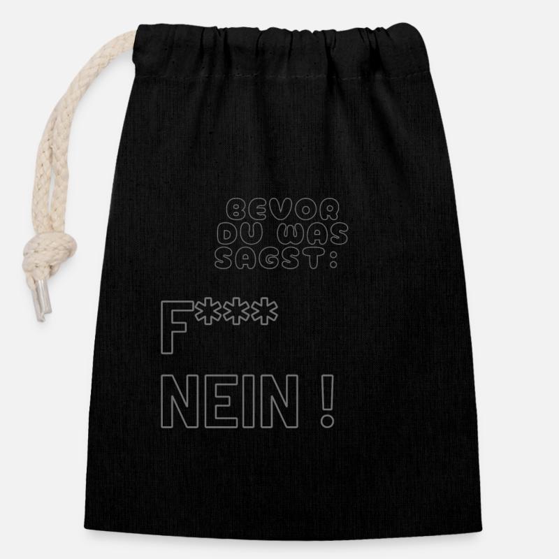 Avant de dire quoi - chemise - Sac cadeau en coton avec cordon (14 x 20 cm) - noir