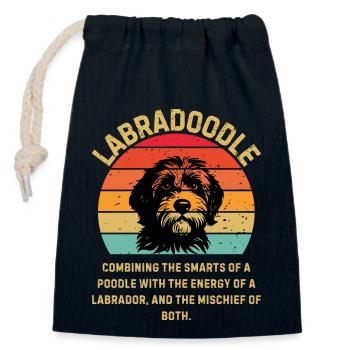 Labradoodle Retro Sunset - Closable cotton gift bag (14x20cm) - navy - Front