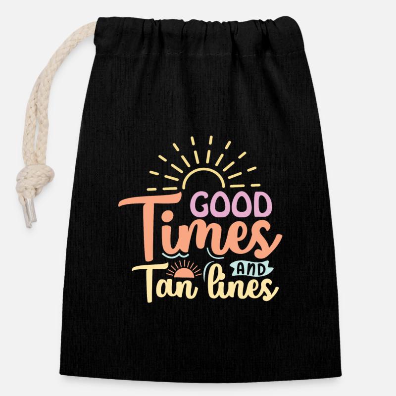 Bons moments et lignes de bronzage - Sac cadeau en coton avec cordon (14 x 20 cm) - noir