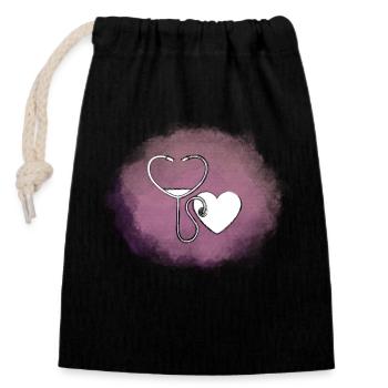 Cœur - Sac cadeau en coton avec cordon (14 x 20 cm) - noir - Devant