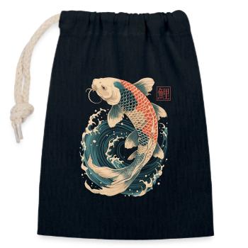 Carpe Koi - Sac cadeau en coton avec cordon (14 x 20 cm) - bleu marine - Devant