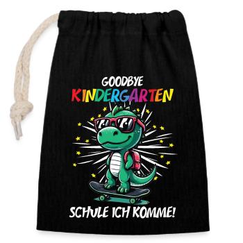 Abschied Kindergarten Dino Einschulung Schulkind - Verschließbarer Geschenkbeutel aus Baumwolle (14x20cm) - Schwarz - Vorne