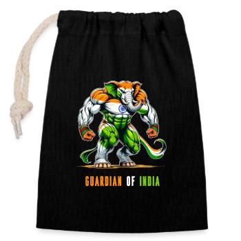 Indien Elefanten Nationalflaggen Design - Verschließbarer Geschenkbeutel aus Baumwolle (14x20cm) - Schwarz - Vorne