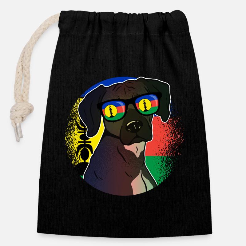Nouvelle Calédonie - Sac cadeau en coton avec cordon (14 x 20 cm) - noir