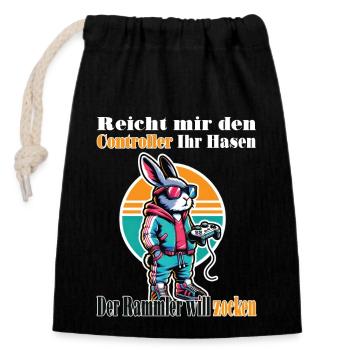 Reicht mit den Controller Hase zocken - Verschließbarer Geschenkbeutel aus Baumwolle (14x20cm) - Schwarz - Vorne