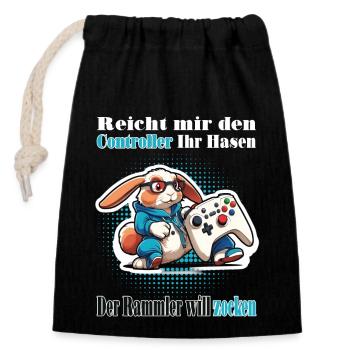 Reicht mit den Controller Hase zocken - Verschließbarer Geschenkbeutel aus Baumwolle (14x20cm) - Schwarz - Vorne